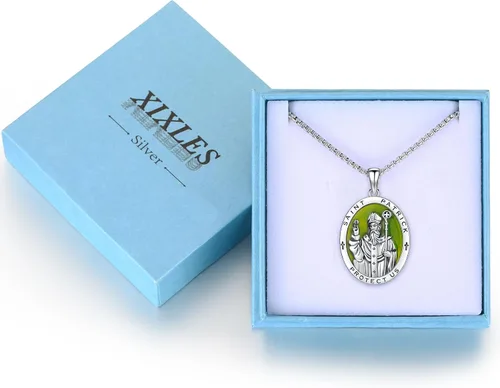Miniatura 7 de XIXLES Saint Patrick Necklace for Men 925 Sterling Silver St Patrick Necklace Catholic St Patrick Medal Medallion Pendant Necklaces Amulet