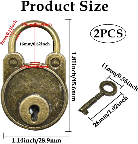 Miniatura 2 de Aifeier ET 2 piezas Mini candado de bronce antiguo en forma de oso con llave para cofre del tesoro, cuaderno de madera, caja de gabinete de maleta