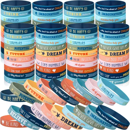 Miniatura 9 de Bucherry 120 pulseras de silicona motivacionales a granel inspiradoras de goma unisex con citas positivas para estudiantes, profesores, aula, Negro