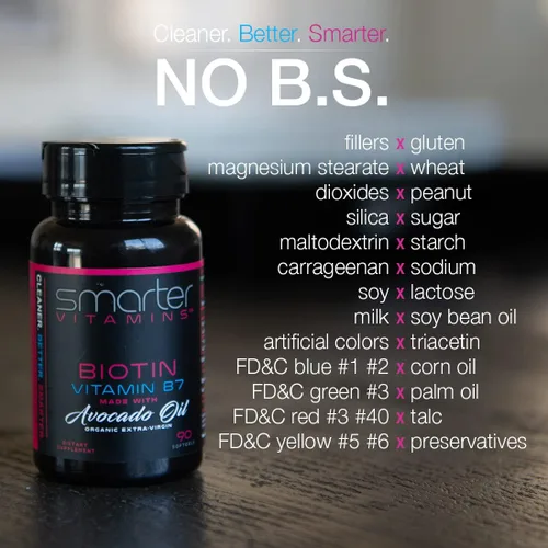 Miniatura 2 de (2 unidades) Smarter Biotin 5000mcg en aceite de aguacate, vitamina B7, sin OMG, 90 mini cápsulas blandas líquidas, sin soja