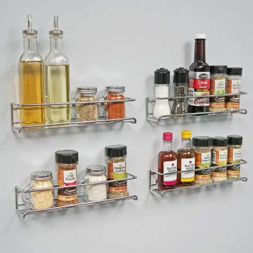 Miniatura 5 de Juego de 4 estantes para especias, organizador de cocina de metal cromado para especias y decoración del hogar