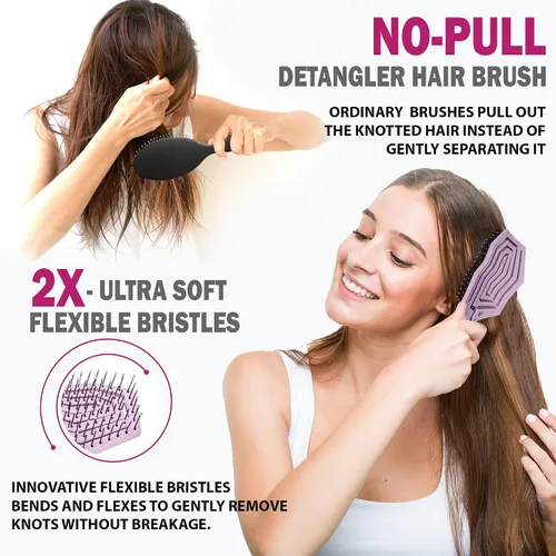 Miniatura 2 de Fiora Naturals Cepillo desenredante para el cabello para mujer, cepillo desenredante con cerdas suaves flexibles, se desliza suavemente a través