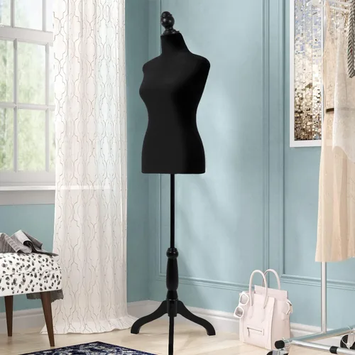 Miniatura 2 de Maniquí femenino, forma de vestido ajustable de altura de 50 a 63 pulgadas, maniquí de torso con trípode de madera para coser ropa, exhibición