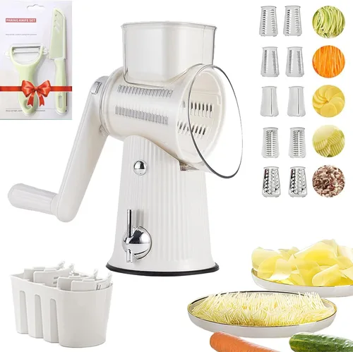 Rallador de queso giratorio 5 en 1, cortador de verduras para cocina, trituradora de zanahorias, trituradoras de alimentos con 5 juegos de cuchillas