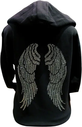 Miniatura 2 de Plata y Negro Rhinestone alas de ángel manga larga Capucha cierre Suéter Negro