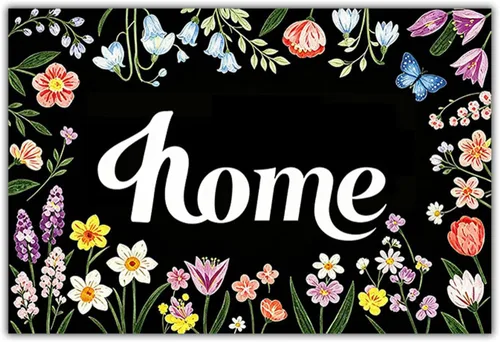 Miniatura 7 de Felpudo con texto en inglés «Bless This Home and All Who Intre», diseño floral de bienvenida, decoración de baño