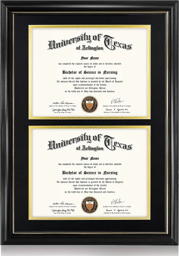 Miniatura 62 de GraduationMall Marco de diploma de certificado de 8.5 x 11, madera maciza y vidrio templado, acabado negro con ribete dorado