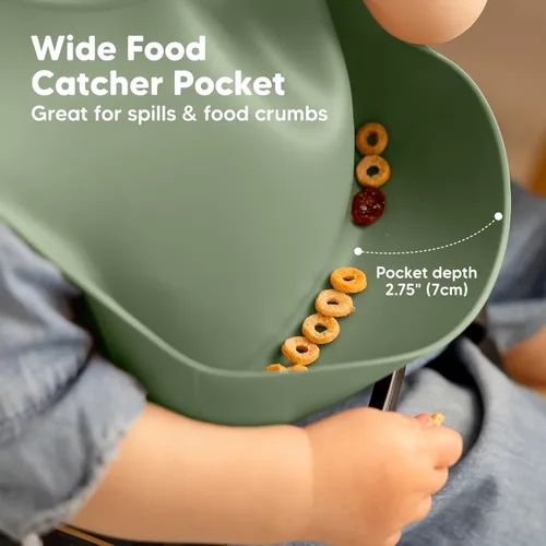 Miniatura 5 de KeaBabies Paquete de 2 baberos de silicona para bebés, niñas y niños, baberos resistentes de grado alimenticio para comer, atrapa alimentos grandes