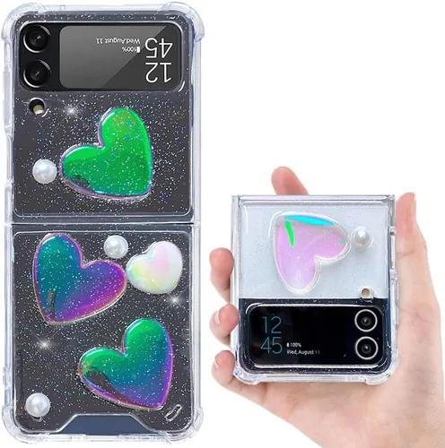Miniatura 8 de Funda para Samsung Galaxy Z Flip 3 con purpurina, bonita funda transparente con diseño, brillante, reflectante, con destellos, cubierta de teléfono