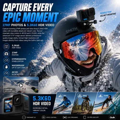 Miniatura 4 de GoPro HERO13 - Cámara de acción impermeable negra con video de 5.3K60, fotos de 27 MP, batería Enduro de 1900 mAh, tarjeta microSD SanDisk de 64 GB