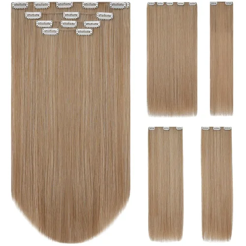 Miniatura 15 de SYXLCYGG Extensiones de cabello negro lacio, 4 piezas, extensiones de cabello con clip de 22 pulgadas, 5.5 onzas, pieza de cabello sintético