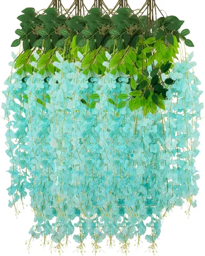 Miniatura 42 de Paquete de 12 guirnaldas de flores colgantes de glicina blanca, enredaderas de flores artificiales de 3.77 pies, glicinia falsa, guirnalda colgante