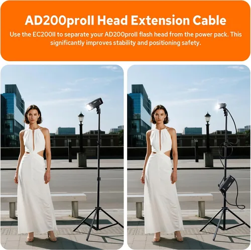 Miniatura 3 de Godox EC200 II - Cabezal de extensión para flash Godox AD200Pro II, extensor de cabeza de 200 W con cable de extensión de 2M, zapata fría de metal