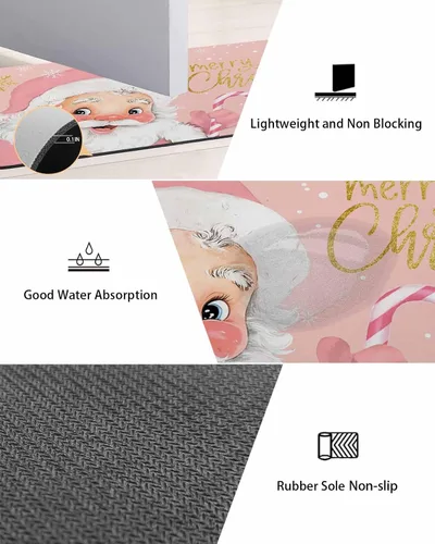 Miniatura 3 de Tapete de baño con Papá Noel rosa para bañera, antideslizante, de secado rápido y absorbente, tierra de diatomeas, para ducha, dormitorio, cocina
