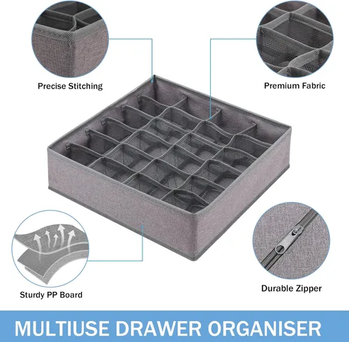Miniatura 5 de Cubos de almacenamiento plegables, organizadores de ropa interior, organizador debajo del gabinete, cajas de almacenamiento de tela de 24 celdas Gris