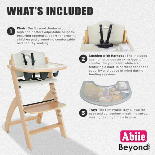 Miniatura 3 de Abiie Beyond Junior - Silla Alta de Madera con Bandeja - Silla Alta Ajustable y Convertible para Bebés y Niños Pequeños - 6 Meses a 250 Lb - Cojín