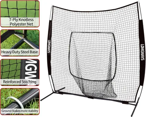 Miniatura 3 de 7x7ft/8x8ft Baseball Softball Net with Steel Frame for Batting, Hitting, Pitching, Portable Baseball Batting Net with Carry Bag, Great for All Levels
