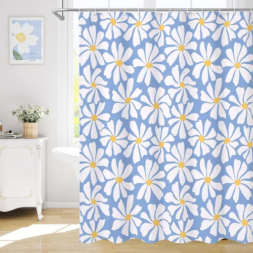 Miniatura 17 de Litabel Cortina de Ducha Pequeña para Cabina 36 x 72 pulgadas, Cortina de Ducha Estrecha de Tela Floral de Media Margarita para Baño Femenino, Juego