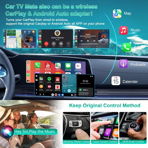 Miniatura 5 de Car TV Mate Max con CarPlay inalámbrico y adaptador automático de Android, convertidor Fire TV Stick para coche, adaptador multimedia HDMl HD 3 en 1