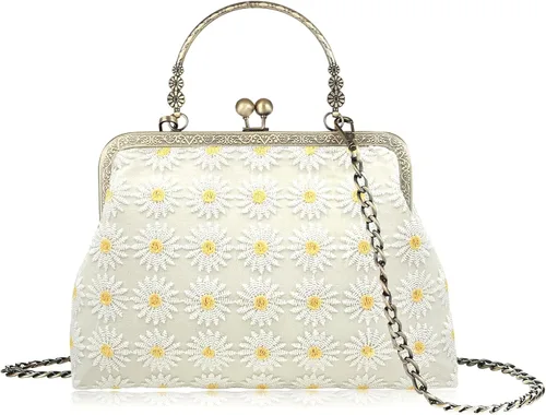 Miniatura 18 de Bolso floral con asa superior, bolso de noche Kiss Lock para mujer, bolso vintage