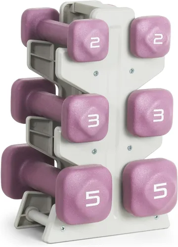 Miniatura 30 de Tone Fitness Juego de mancuernas de neopreno con estante de almacenamiento – Pesos de mano antideslizantes y antideslizamiento para entrenamientos