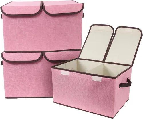 Miniatura 11 de Caja de almacenamiento plegable de tela, 16.5 x 11.8 x 9.8 pulgadas (largo x ancho x alto), con doble tapa y divisores, organizador grande
