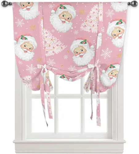 Cortinas de globo de Navidad de Papá Noel rosa para ventanas, paneles de dormitorio de árbol de Navidad de 54 pulgadas de largo, con aislamiento