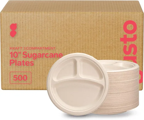 Miniatura 7 de GUSTO Cuencos de papel resistentes 100% compostables de 12 onzas (paquete de 125) de caña de azúcar desechable ecológica, papel kraft