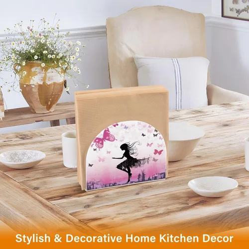 Miniatura 5 de Napkin Holder Fairy and Butterflies Pink Napkin Holders for Tables, Clear Acrylic Napkin Holders Cocktail Napkin Holder for Kitchen Restaurant Bar