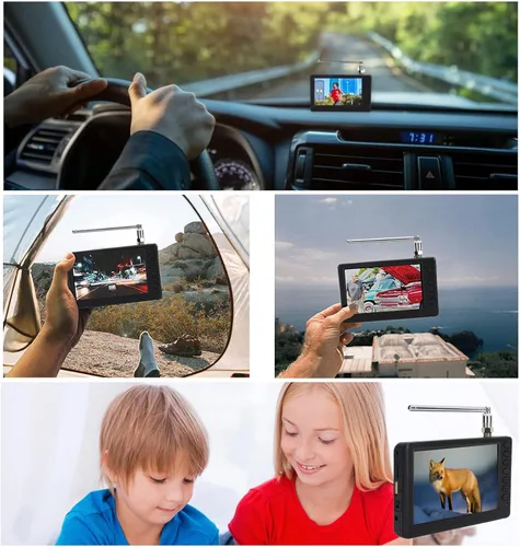 Miniatura 6 de Televisor digital portátil ATSC HD TFT LED - Mini TV de 5 pulgadas con control remoto, 1080P, batería recargable, soporte para tarjeta USB y TF, 5