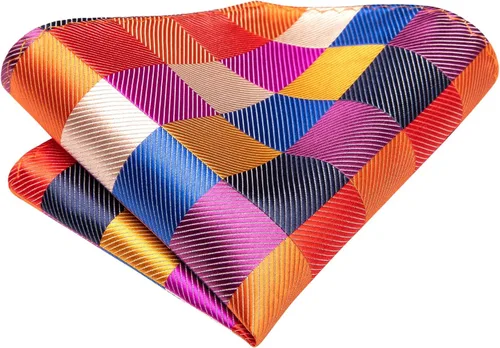 Miniatura 81 de Hi-Tie Corbata clásica de cachemira para hombre con pañuelo y gemelos a cuadros
