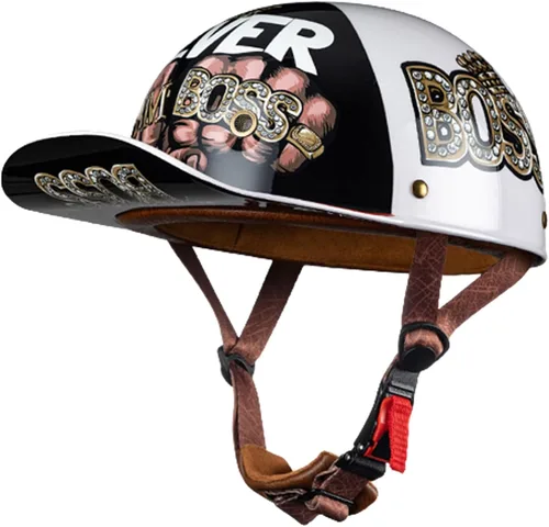 Miniatura 15 de Casco de motocicleta, gorra de béisbol retro, medio casco con hebilla de liberación rápida, estilo de béisbol, cómodo y duradero para adultos