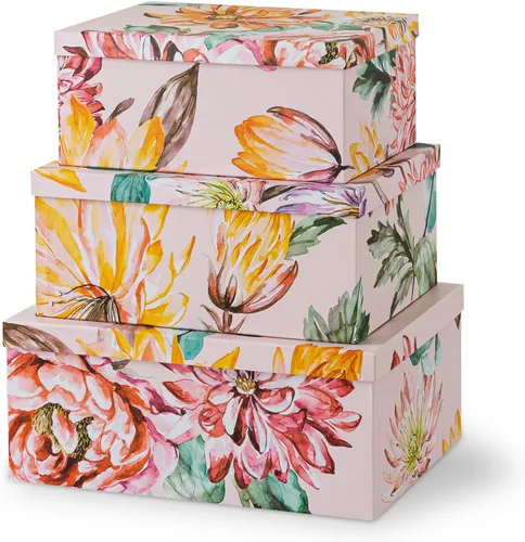 Soul & Lane Cajas de almacenamiento de cartón decorativas con tapas para decoración y organización del hogar, juego de 3 cajas grandes de recuerdo