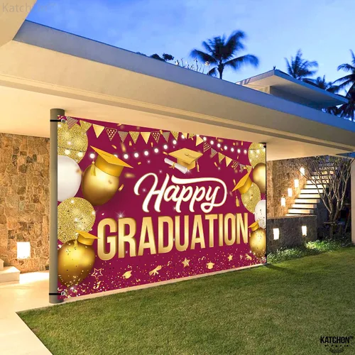 Miniatura 8 de KatchOn, Cartel de feliz graduación granate y dorado XL, 72 x 44 pulgadas Fondo de graduación 2025, decoraciones de graduación clase de 2025