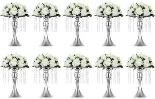 Miniatura 14 de 2 piezas de 54 cm de alto soporte de flores de cristal para boda, camino de flores de plomo, soportes de flores centrales de metal para mesas