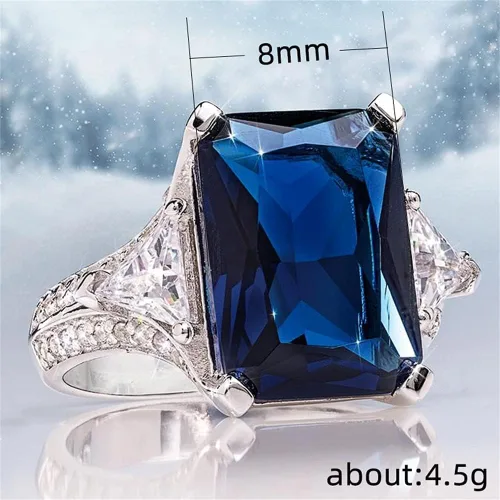Miniatura 2 de Anillo de plata de ley 925 con incrustaciones de diamantes de zafiro para mujer, anillo de circonita cuadrada para mujer, anillo de compromiso