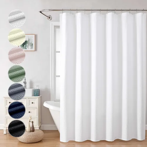 OVZME Berry Cortina de ducha blanca extra larga de 96 pulgadas de largo, cortina de ducha de tela con textura en relieve 3D, cortina de baño grande