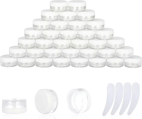 Miniatura 28 de 50 recipientes de muestra de 0.11 oz, frascos vacíos de 0.11 onzas líquidas con tapas, pequeños recipientes para cosméticos, mini tarros de muestra