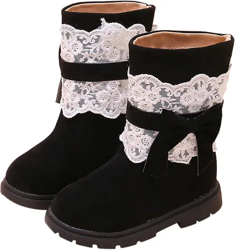 Miniatura 4 de Baby Girls Snow Boots Kids Booties Non-Slip Princess Shoes Toddler Winter Warm Prewalker Lace Bow Shoes Fleece Footwear