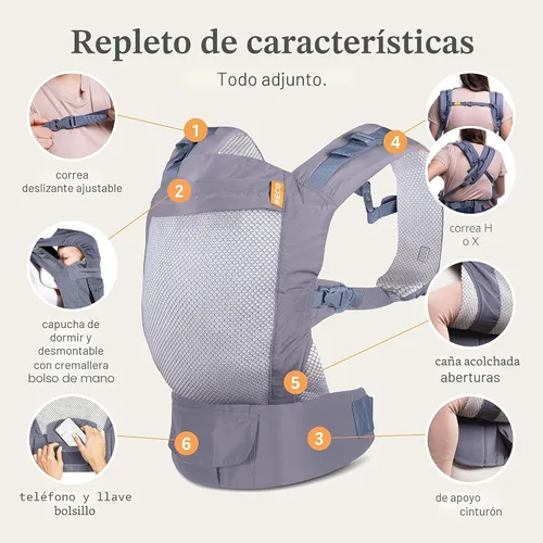 Miniatura 3 de Beco Portabebés para niños pequeños con malla 3D transpirable y asiento extra ancho, estilo mochila y transporte frontal - Mochila ligera para niños