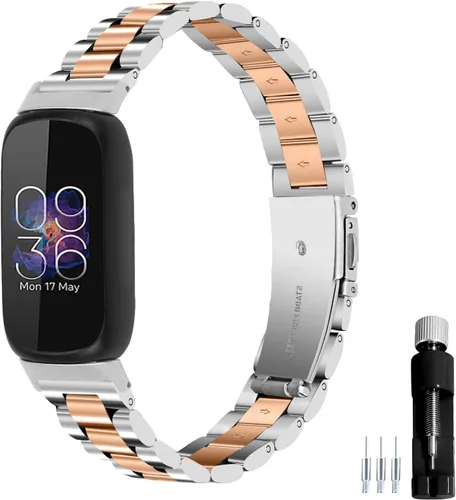 Miniatura 11 de Correa de reloj de metal compatible con Fitbit Inspire 3 de acero inoxidable, repuesto para reloj inteligente Inspire3, accesorio para mujeres
