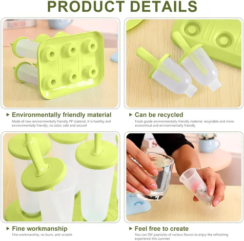 Miniatura 3 de 6 moldes para paletas de hielo, moldes de paletas con palos, para paletas de helado de bricolaje (verde, largo)