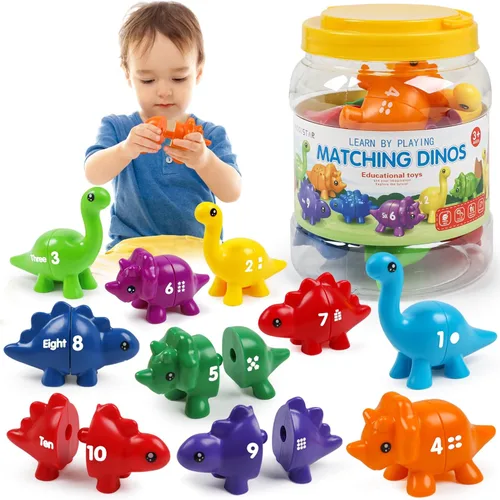 Miniatura 8 de USATDD - Juego de dinosaurios de emparejamiento de letras, juego de dinosaurios de doble cara de letras ABC, juguete de motricidad fina
