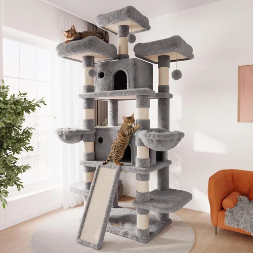 Miniatura 17 de SHA CERLIN Árbol para gatos de 68 pulgadas, de varios niveles, torre grande para gatitos grandes/torre para gatos con condominio/acogedoras perchas
