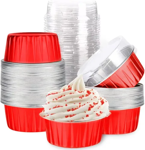 Miniatura 8 de Mini tazas de papel de aluminio para hornear cupcakes con tapas (40 piezas, 5 oz), forros redondos de papel de aluminio para cupcakes, moldes