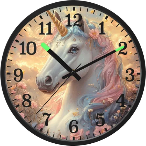 Luminous Voice-Activated Clocks Battery Operated Silent Non-Ticking Clock Unicorns Retro Vintage 12 Inch for Living Room Bedroom Kitchen Office