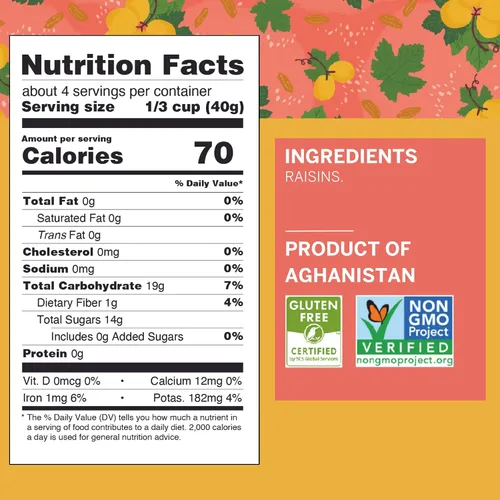 Miniatura 3 de Ziba Foods Kishmish Pasas Sin OMG, vegano, entero 30 amigable y paleo Superalimento naturalmente alto en fibra, hierro y antioxidantes que