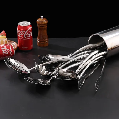 Miniatura 8 de Juego de utensilios de cocina de acero inoxidable 18/10 con soporte - Juego de cucharas espátula de 15" con organizador de almacenamiento para 12