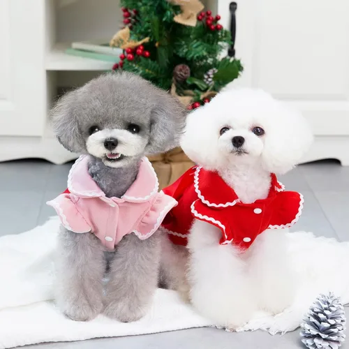 Miniatura 2 de Zunea Vestidos de invierno para perros pequeños, niña, vestido de princesa para cachorro de Navidad con lindo nudo de lazo y campana, suave y Rojo