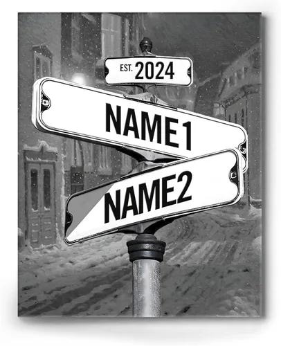 Miniatura 64 de Impresiones en lienzo personalizadas: letrero de calle Crossroads para parejas, arte de pared, nombres y fechas, regalo personalizado, impresión